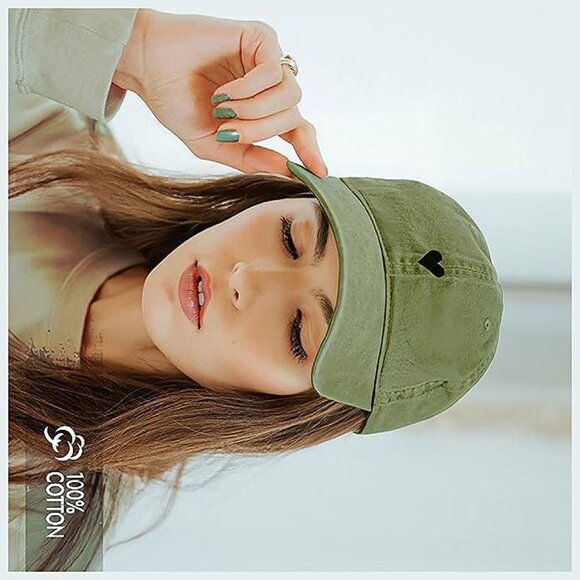 Hat, Embroidered Brushed Cotton Women’s Baseball Hat Unisex Fit, Heart Green - Picture 5 of 5